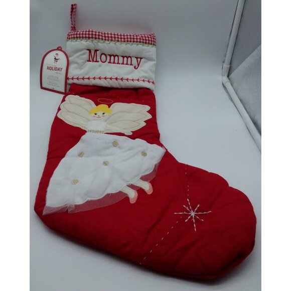Pottery Barn Kids Mommy Angel White Gown Christmas Stocking Holiday Quilted Red - Picture 1 of 11
